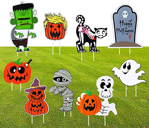ThinkMax 9 Pcs Halloween Yard Signs with Stake for Halloween Outdoor Lawn Yard Decorations, Trick or Treating, Halloween Prop