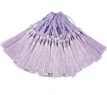 Jancosta 100pcs 13cm/5 Inch Silky Floss bookmark Tassels with 2-Inch Cord Loop and Small Chinese Knot for Jewelry Making, Souvenir, Bookmarks DIY Craft Accessory (Light Violet)