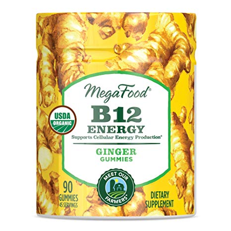 MegaFood - B12 Energy Gummies, Supports Energy Levels with Methylated Vitamin B12 and Organic Ginger, Vegan, Gluten-Free, Non-GMO, Ginger, 90 Gummies