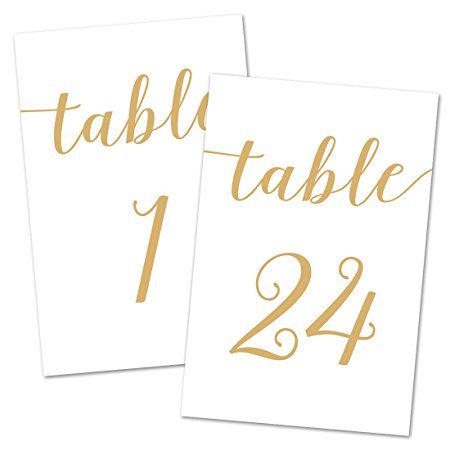 4x6 Table Number Cards 1-24 (Gold Color)