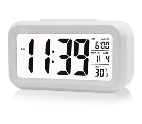 THUNBIRD Digital LCD Large Screen Alarm Clock Multi-function with Snooze Function, Calendar, Date, Week, Month And Temperature Display(F/C) Great for Children Women Elderly People (White)