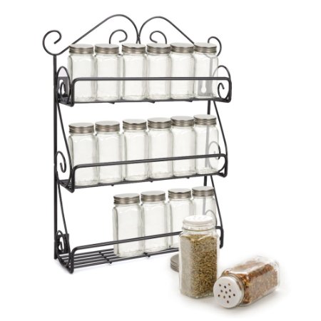 3-Tier Spice Rack, EZOWare Black Kitchen Wall Mounted 3-Tier Storage Organizer Spice Jars Shelf Holder Rack