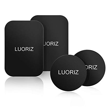 LUORIZ Mount Metal Plate, 4 Pack 3M Adhesive Universal Metal Disc Replacement Kit for Magnet Car Phone Mount Holder Cradle, 2 Round and 2 Rectangle, Black
