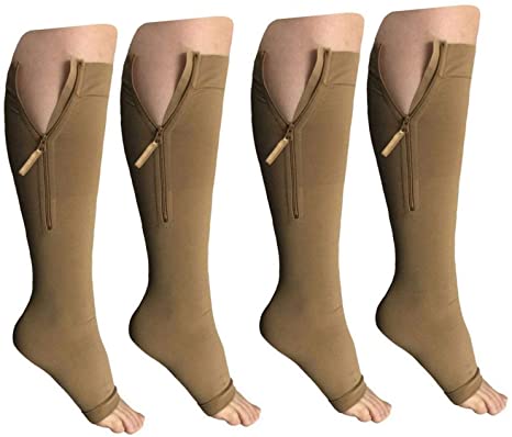 HealthyNees 2 Pairs Combo Open Or Closed Toe 20-30 mmHg Zipper Compression Sock