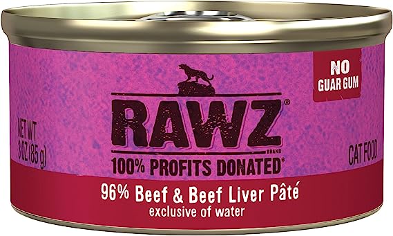 Rawz Natural Premium Pate Canned Cat Wet Food - Made with Real Meat Ingredients No BPA or Gums -3 oz Cans (Case Pack of 18) (Beef)