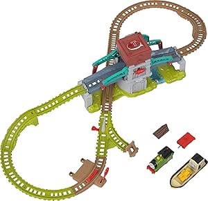 ​Thomas & Friends Toy Train Set Talking Bulstrode & Which-Way Bridge Track Playset with Sounds & Percy Engine for Kids Ages 3  Years