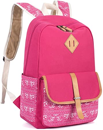 Leaper Cute Canvas Backpack for Girls School Bag Travel Daypack Rose 8812