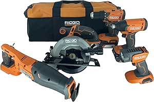 RIDGID 18V Lithium-Ion Cordless 5-Tool Kit with (2) 4.0 Ah Batteries and Charger- R9635