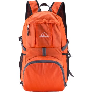 Hopsooken 33L Ultra Lightweight Travel Water Resistant Packable Backpack for Hiking Cycling Sports Daypack Backpack / Ultralight and Handy   Lifetime Warrant (33L, Orange)