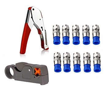 Coax Cable Crimper Kit Tool for RG6 RG59/62 and RG58 Coaxial Compression Tool Fitting with Gaobige 10 PCS F Compression connectors - Grey