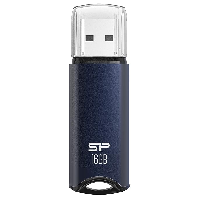 Silicon Power 16GB USB 3.0 Flash Drive, Aluminum Casing Built-in Strap Hole, USB 3.2 Gen 1 USB 2.0 Thumb Drive Pen Drive Memory Stick, Navy Blue, Marvel M02 Series