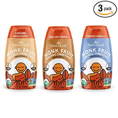 SweetLeaf Organic Monk Fruit Liquid, 1.7 Ounce - Bundle of 3 - English Toffee, French Vanilla, and Caramel Macchiato