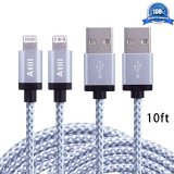 Atill 2 Pack 10ft Extra Long Nylon Braided USB Cord Charging Cable For iPhone 6s6s plus 6 Plus 6 iPhone 5 5C 5S iPad Air Mini  Mini2 iPad 4 iPod 5and iPod 7 White10FT