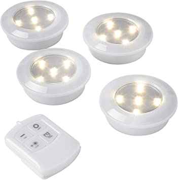 Lights4fun, Inc. Pack of 4 Remote Control Battery Powered Stick On LED Under Cabinet Closet Lights
