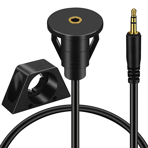 BATIGE 3.5mm male to 3.5mm Female Car Truck Dashboard Waterproof Flush Mount 3.5mm 1/8" AUX Audio Jack Extension Cable With Mounting Panel for Car Boat and Motorcycle (6ft)
