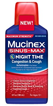 Mucinex Sinus-Max Strength Liquid, Night Time Relief, 6 Ounce