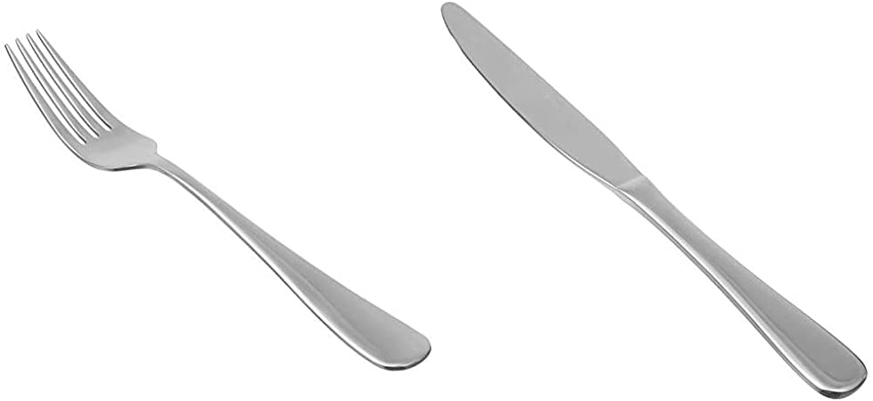 AmazonBasics stainless steel forks, L 8.13"W 1.08", Silver & Stainless Steel Dinner Knives with Round Edge, Pack of 12