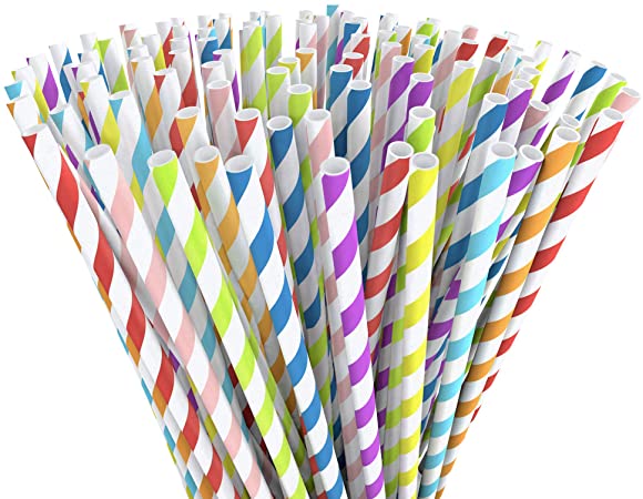 EcoEarth Bulk Paper Straws 200 Pack, 100% Biodegradable Drinking Straws, 8 Color Eco-Friendly Paper Straw Set for any Party or Occasion