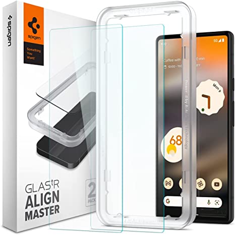 SPIGEN AlignMaster Glas.tR Slim Screen Protector Designed for Google Pixel 6a (2022) Auto Align Technology Tempered Glass [2-Pack] - Clear