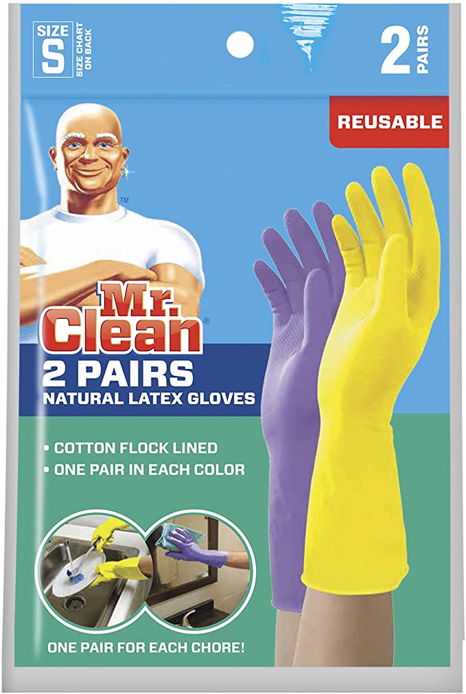 Mr. Clean Small Reusable Latex Gloves, 2 Color, 2 Pairs