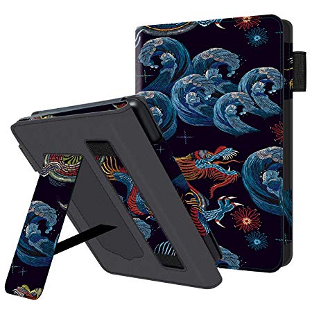 Huasiru Handheld Case for All Kindle Paperwhite Generations - PU Leather Protective Cover with Hand Strap, Black Dragon