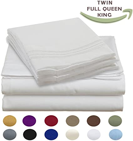 Luxury Egyptian Comfort Wrinkle Free 1800 Thread Count 6 Piece Full Size Sheet Set, White Color, 2 Bonus Pillowcases Free!