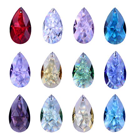 H&D 38mm Multi-Color Feng Shui Faceted Decorating Crystal Grid Prism,Pack of 12