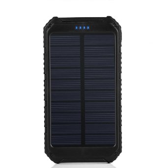 Solar Charger, Pobon Portable 10000mAh Dual USB output Power Bank Solar Battery Charger Powered Phone Charger External Battery Pack with LED Light for Emergency Cell Phones iPad GPS & Camera (Black)
