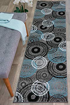 Rugshop Contemporary Circles Area Rug Runner, 2' x 7'2", Blue/Gray