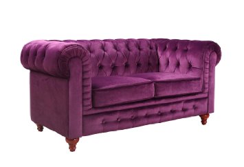 Classic Modern Scroll Arm Velvet large Love Seat Sofa in Colors Purple, Red, Black, Grey (Purple)
