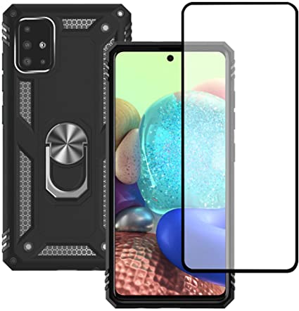 Samsung Galaxy A71 5G Case with Tempered Glass Screen Protector, Yiakeng Military Grade Protective Cases with Ring for Samsung Galaxy A71 5G(Black)