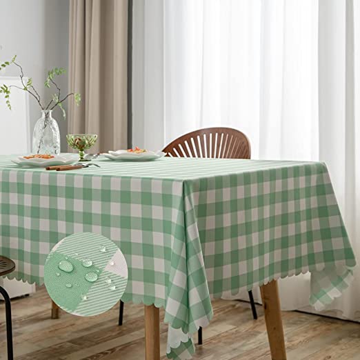 MANGATA CASA Checkered Tablecloth for Rectangle Tables-Gingham Waterproof Kitchen & Table Linens-Polyester Green Buffalo Plaid Wrinkle Free Table Cover(Light Green 60X84in)