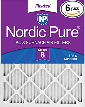 Nordic Pure 10x24x1M8-6 MERV 8 Pleated AC Furnace Air Filter, 10x24x1, Box of 6