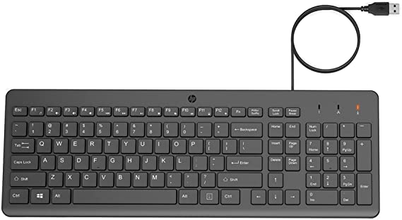 HP 150 Wired Keyboard - Full-Sized, Keyboard with Numeric Keypad - Silent-Touch Chiclet Keyboard - Ergonomic, Comfortable Design - USB Plug-and-Play Connectivity, LED Indicators (664R5AA, Black)