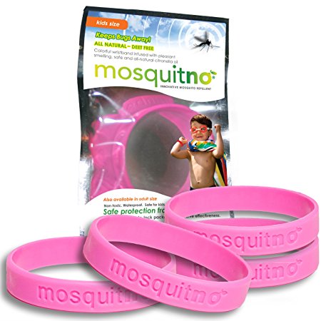 Mosquitno Natural, Citronella, Waterproof,  Mosquito Repellent Wristbands, Kids, 5-Pack, Pink