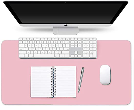 Desk Pad Protector Writing Mat, Non-Slip PU Office Desk Mat Waterproof Mouse Pad Table Pad Easy Clean Desk Blotter Child Writing Pad Desk Décor for Office Home, Pink 23.6" x 15.7"