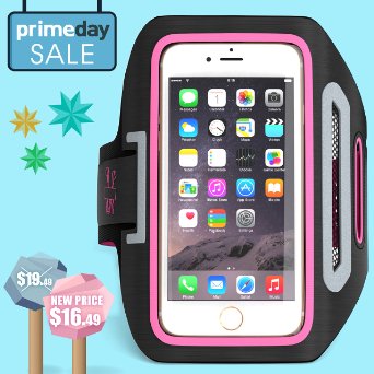 iPhone 6 ,6S,5S,5,5C- SPORTS ARMBAND for RUNNING,Workouts or any Fitness Activity , Sweat Proof - Build in Key   Id   Credit Cards - Pink-For Men & Women by DanForce