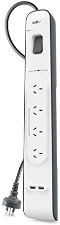 Belkin Quality 2, 4 Amp USB Charging 4-outlet Surge Protection Strip, White/Grey, (BSV401au2M)