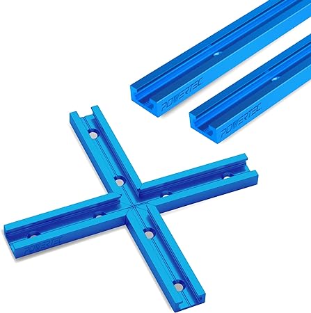 POWERTEC 71713 48 Inch x2 Universal T Track with Intersection Kit, Double-Cut Profile T Track with Predrilled Mounting Holes