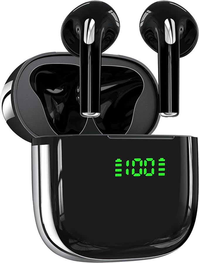 Ear buds 72Hrs Playback Wireless Earbuds Bluetooth Headphones with LED Digital Display Charging Case Earbuds IPX7 Waterproof Earphones Stereo Sound in-Ear Earbud with Mic for Phone Laptop Sport Black