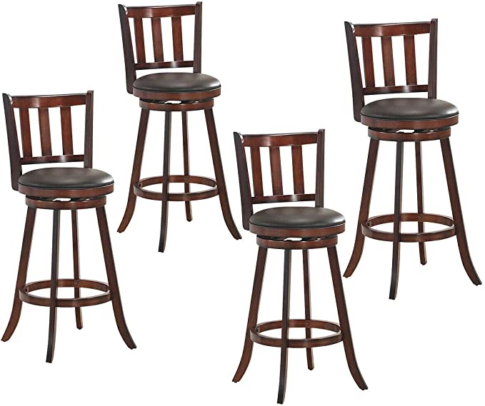 COSTWAY Bar Stools Set of 4, Counter Height Dining Chair, Fabric Upholstered 360 Degree Swivel, PVC Cushioned Seat, Perfect for Dining and Living Room (Height 29.5''-Set of 4)