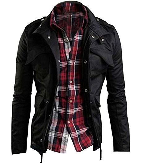 Zicac Men's Casual Fashion Military Zip Button Cotton Jacket Coat