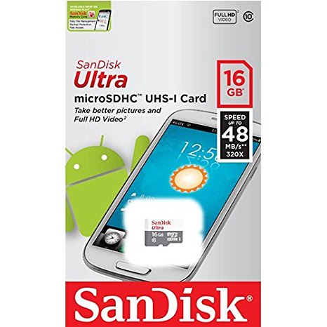 SanDisk Ultra 16GB UHS-I Class 10 MicroSDHC Memory Card Up to 48mb/s SDSQUNB-016G