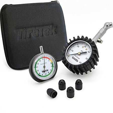 TireTek Automotive Gift Set - Includes Premium Tyre Pressure Gauge, Tread Depth Gauge and Valve Caps - Best Car Accessories Pack For Tyre Maintenance