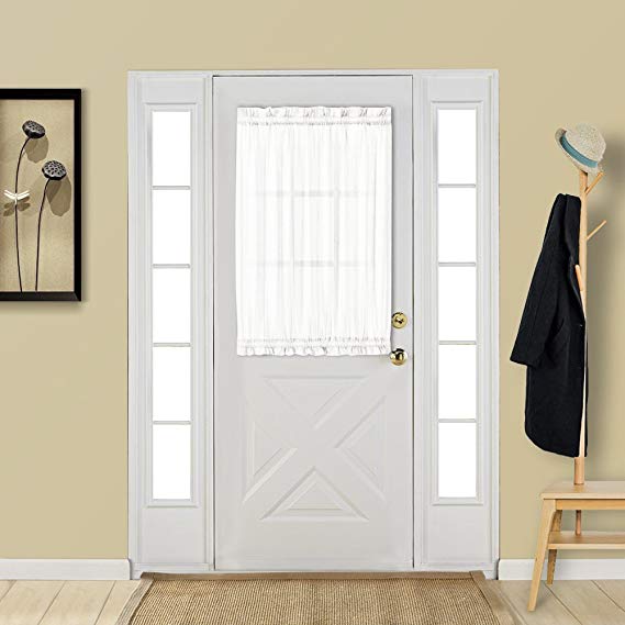 Aquazolax Sheer Door Window Curtain for Small Door Windows Elegant Solid Voile Curtain French Door Panel 25x40-Inch with Bonus Tieback - 1 Pair, Off-White