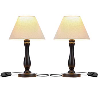 Brightech Noah - Bedside Table Lamp Set of 2: Elegant Bedroom Nightstand Lamp in Black Wood. Soft Accent Light. Also for Living Room Side & End Tables. Incl. LED Bulb, Cord