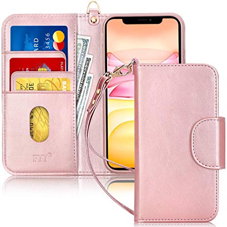 FYY Case for iPhone 11 6.1", [Kickstand Feature] Luxury PU Leather Wallet Case Flip Folio Cover with [Card Slots] and [Note Pockets] for Apple iPhone 11 6.1 inch Rose Gold