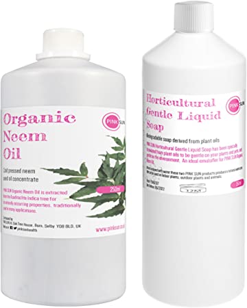 PINK SUN Pure Organic Neem Oil and Horticultural Liquid Soap Combo Pack 250ml Each for Natural Neem Spray