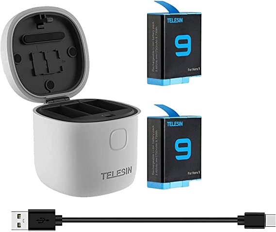 TELESIN AllinBox Charger & SD Card Reader Kit - Triple Charger for GoPro Hero 9 Black (Allinbox Charger 2pcs Batteries)