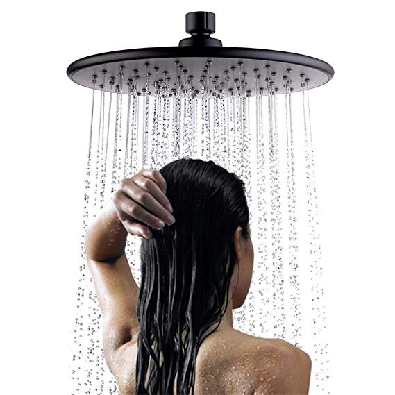 LightInTheBox Contemporary Ceiling Mounted 9 inch Round Rain Shower Head with Rubber Nozzles Black Matte Painting 360° Free Rotation
